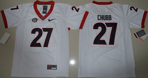 Bulldogs #27 Nick Chubb White Stitched Youth NCAA Jersey - Click Image to Close